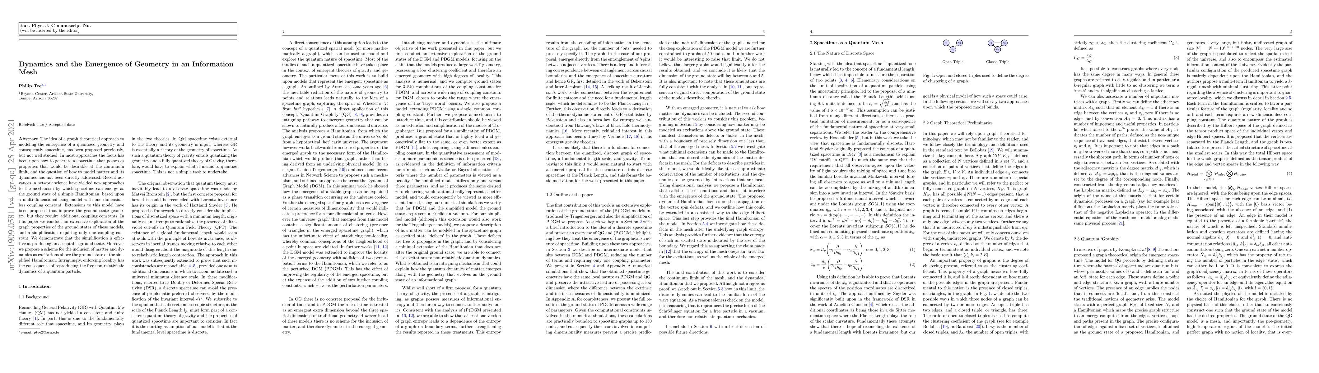 Thumbnail for Dynamics and the Emergence of Geometry in an Information Mesh