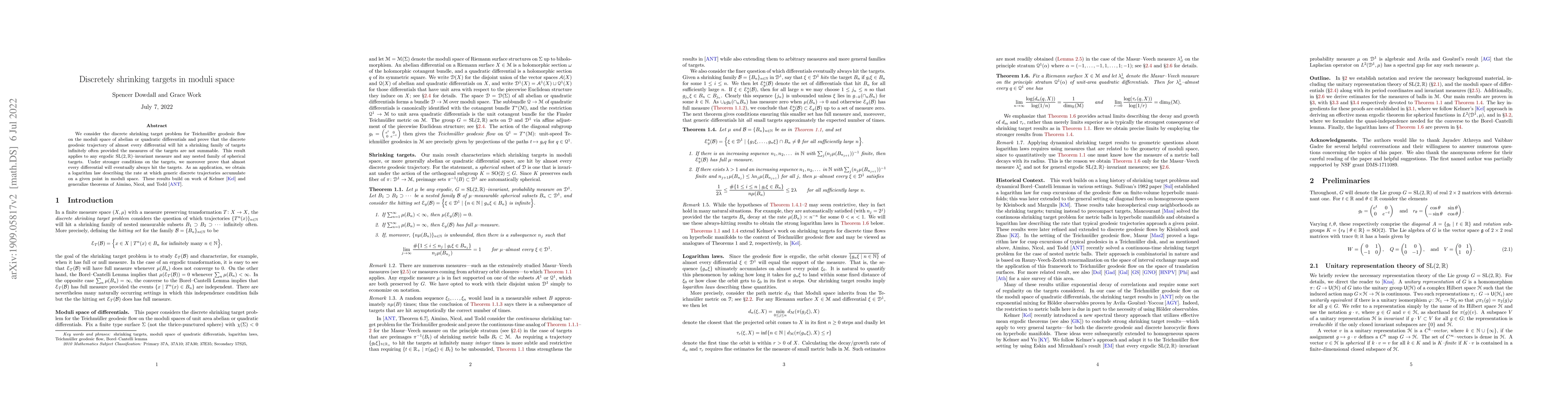 Thumbnail for Discretely shrinking targets in moduli space