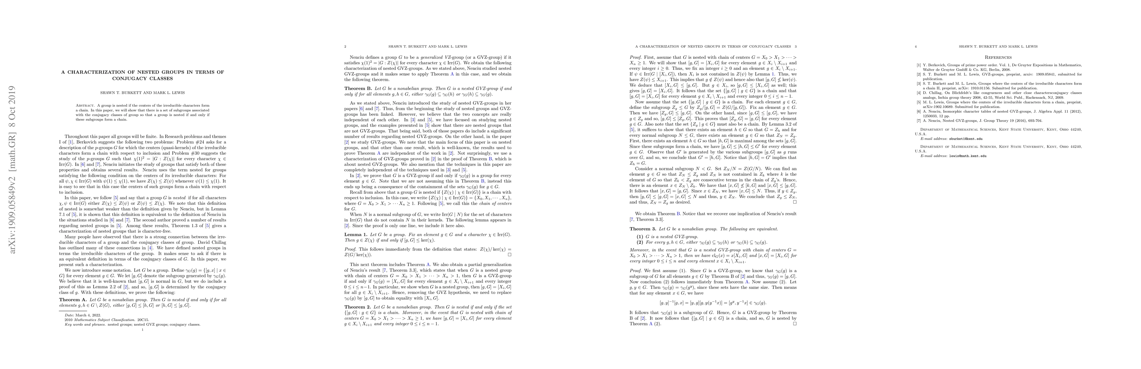 Thumbnail for A characterization of Nested Groups in terms of conjugacy classes