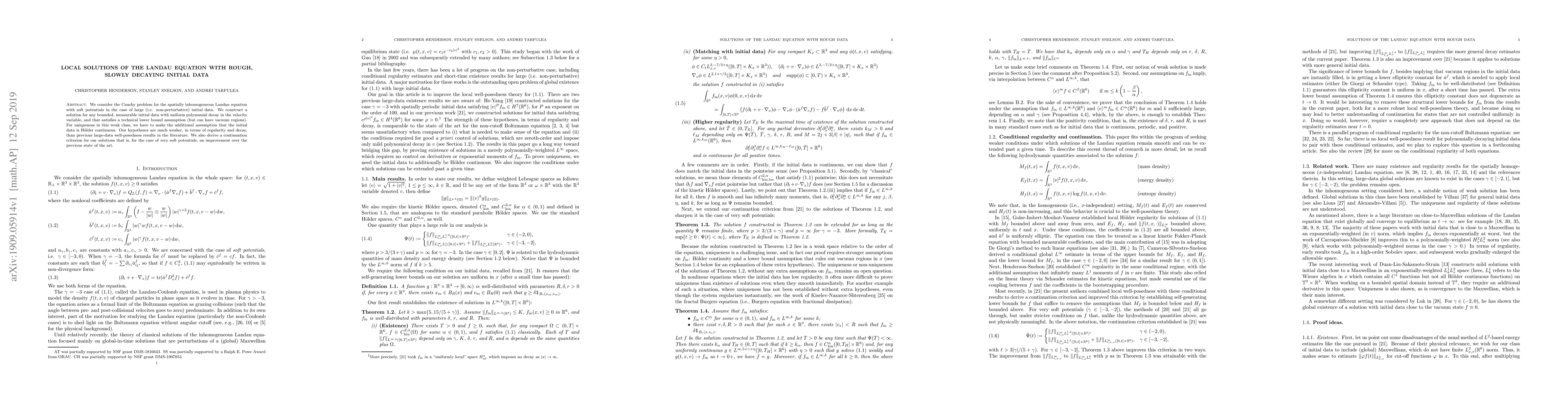 Thumbnail for Local Solutions of the Landau Equation with Rough, Slowly Decaying
  Initial Data