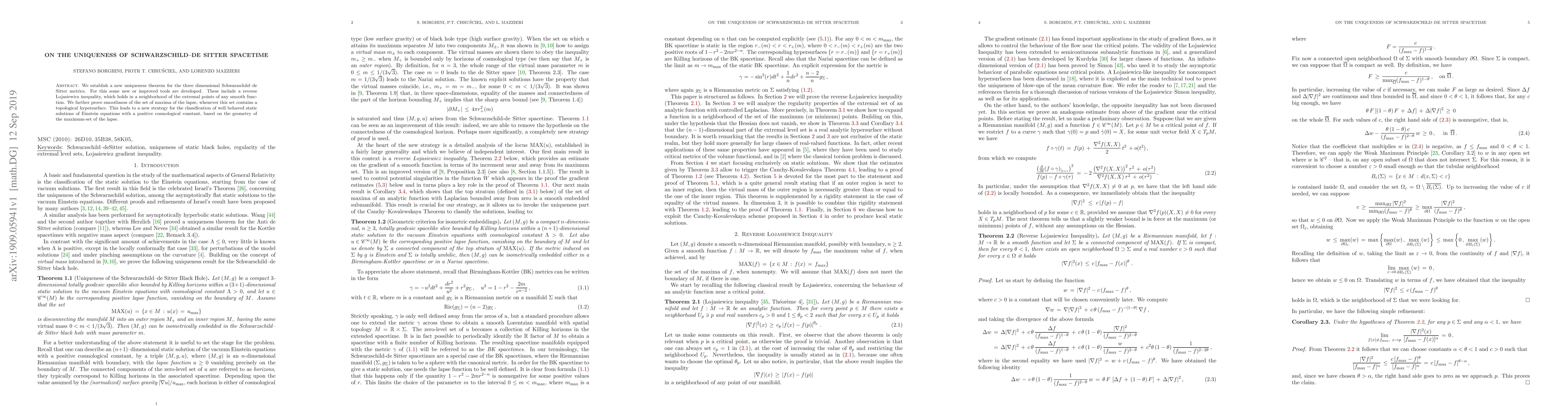 Thumbnail for On the uniqueness of Schwarzschild-de Sitter spacetime