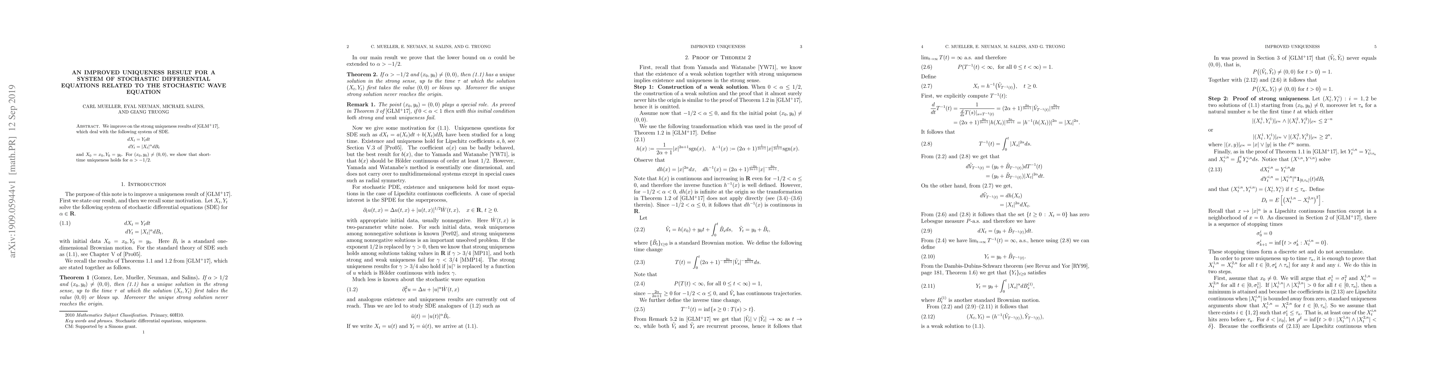 Thumbnail for An improved uniqueness result for a system of stochastic differential
  equations related to the stochastic wave equation