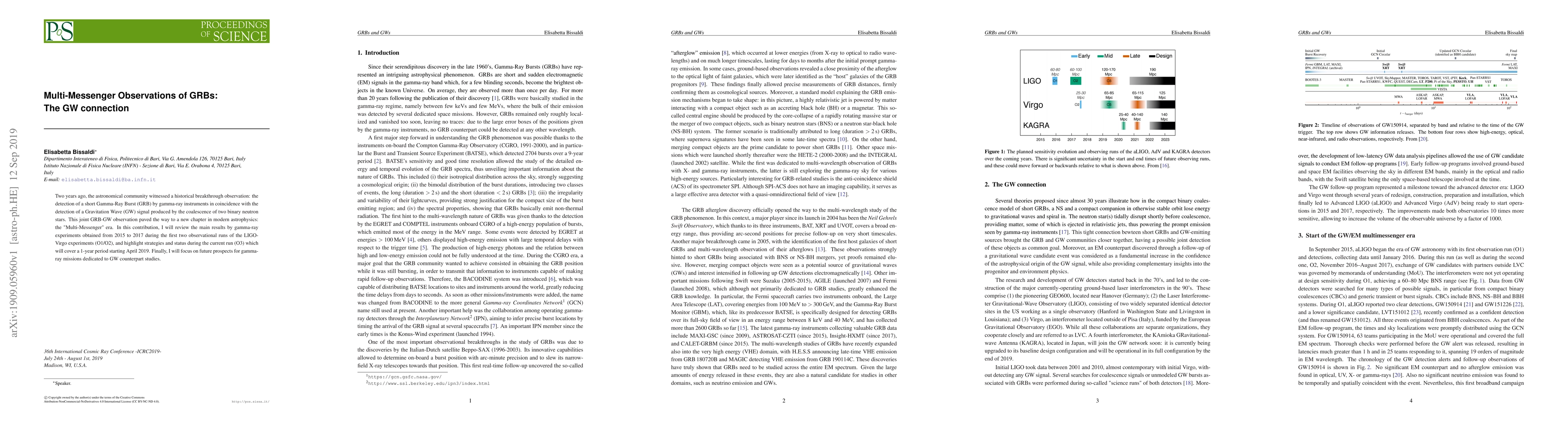 Thumbnail for Multi-Messenger Observations of GRBs: The GW connection