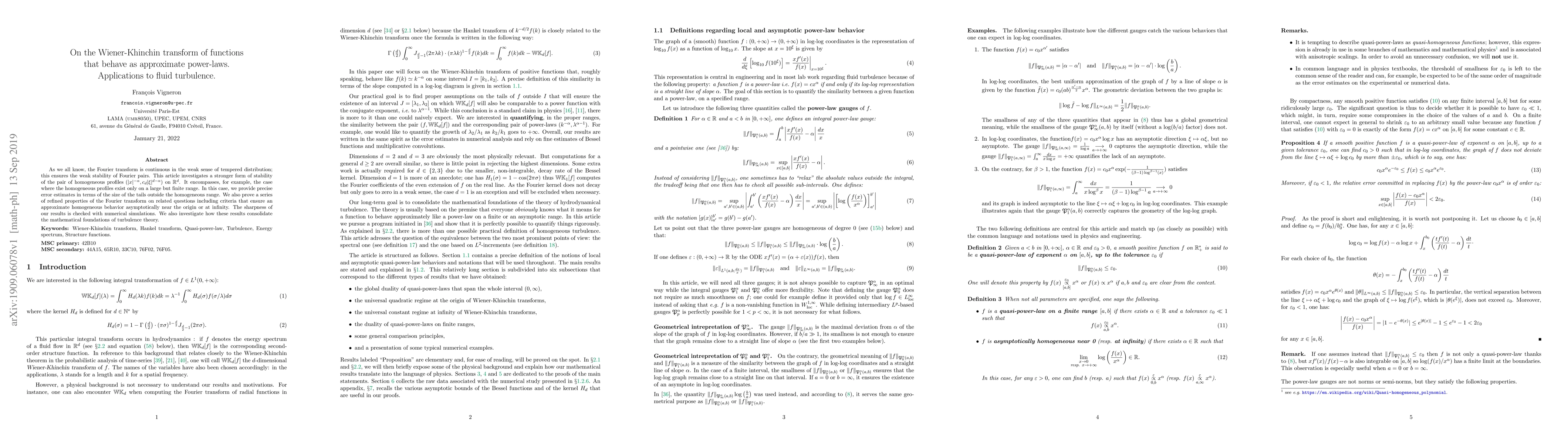 Thumbnail for On the Wiener-Khinchin transform of functions that behave as approximate
  power-laws. Applications to fluid turbulence