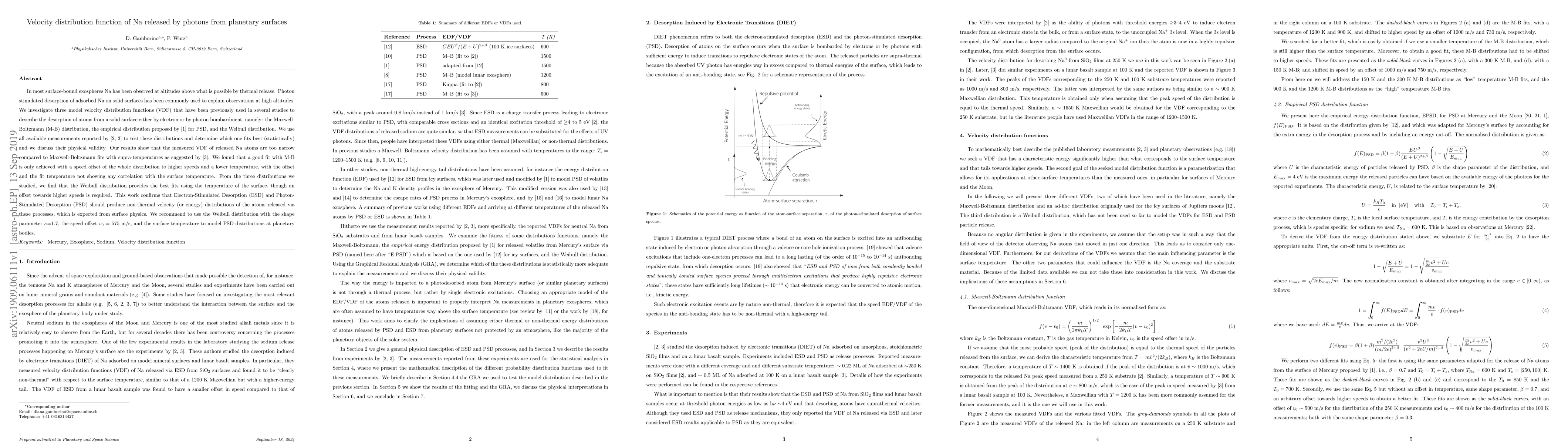 Thumbnail for Velocity distribution function of Na released by photons from planetary
  surfaces