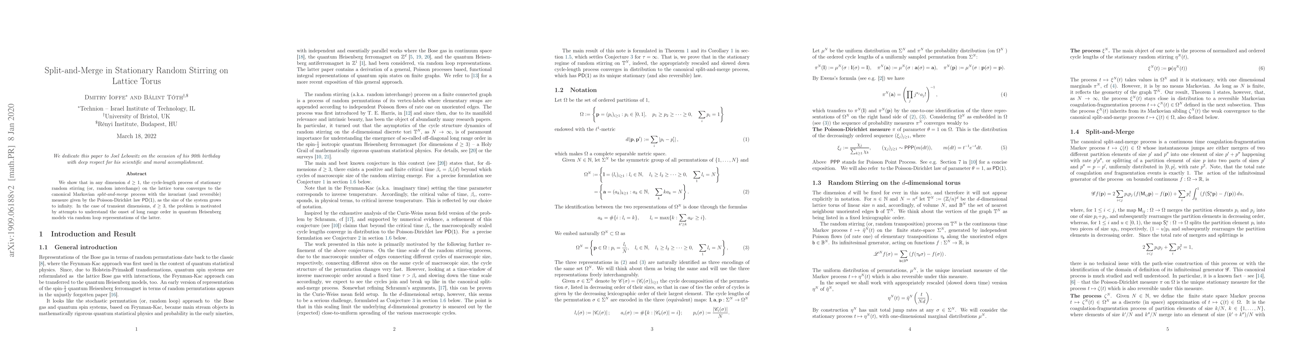 Thumbnail for Split-and-Merge in Stationary Random Stirring on Lattice Torus