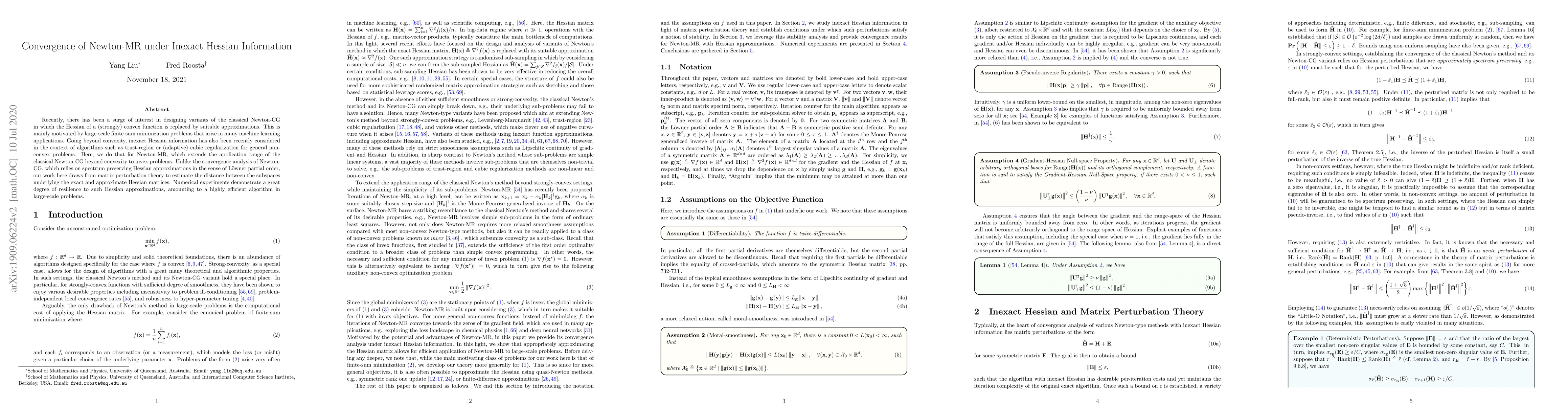 Thumbnail for Convergence of Newton-MR under Inexact Hessian Information