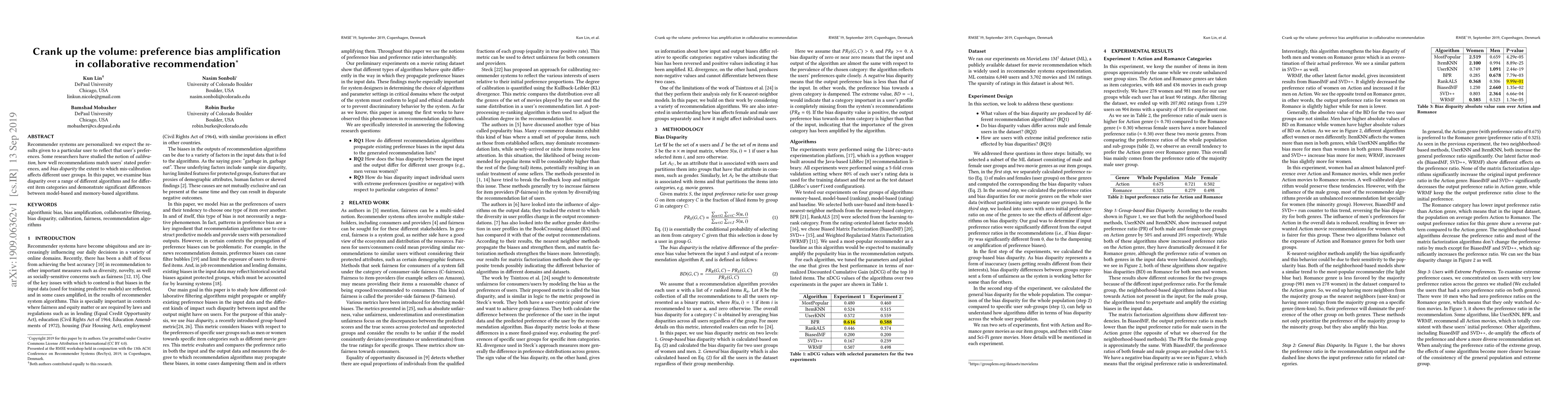 Thumbnail for Crank up the volume: preference bias amplification in collaborative
  recommendation