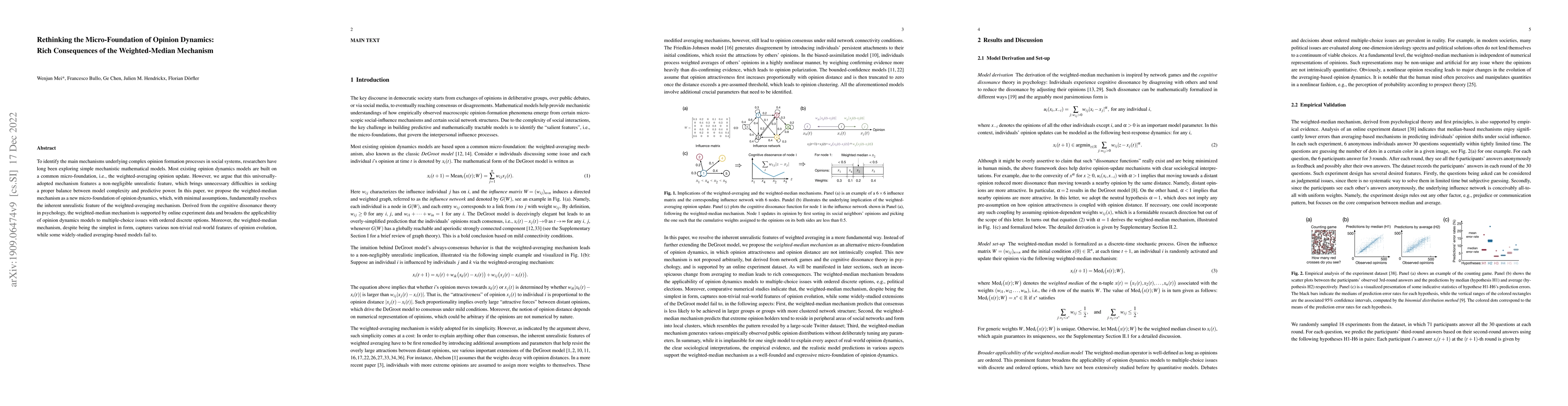 Thumbnail for Rethinking the Micro-Foundation of Opinion Dynamics: Rich Consequences
  of the Weighted-Median Mechanism