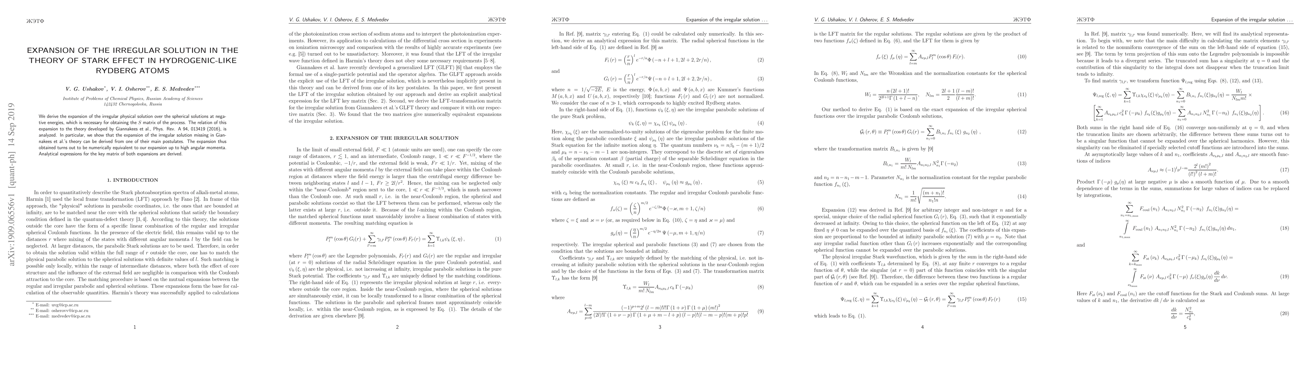 Thumbnail for Expansion of the irregular solution in the theory of Stark effect in
  hydrogenic-like Rydberg atoms
