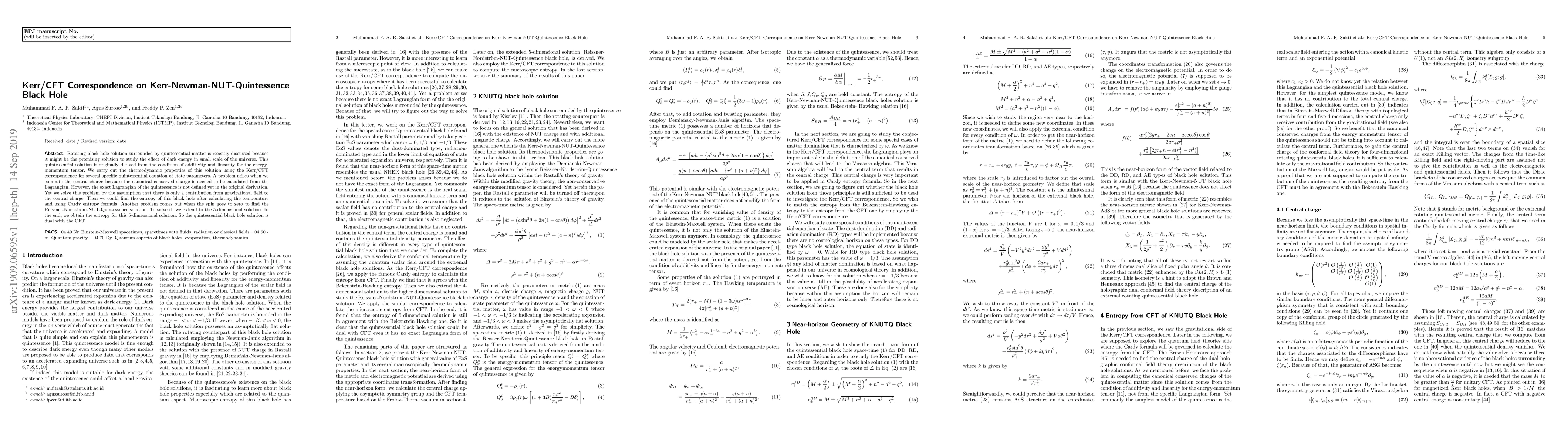 Thumbnail for Kerr/CFT Correspondence on Kerr-Newman-NUT-Quintessence Black Hole