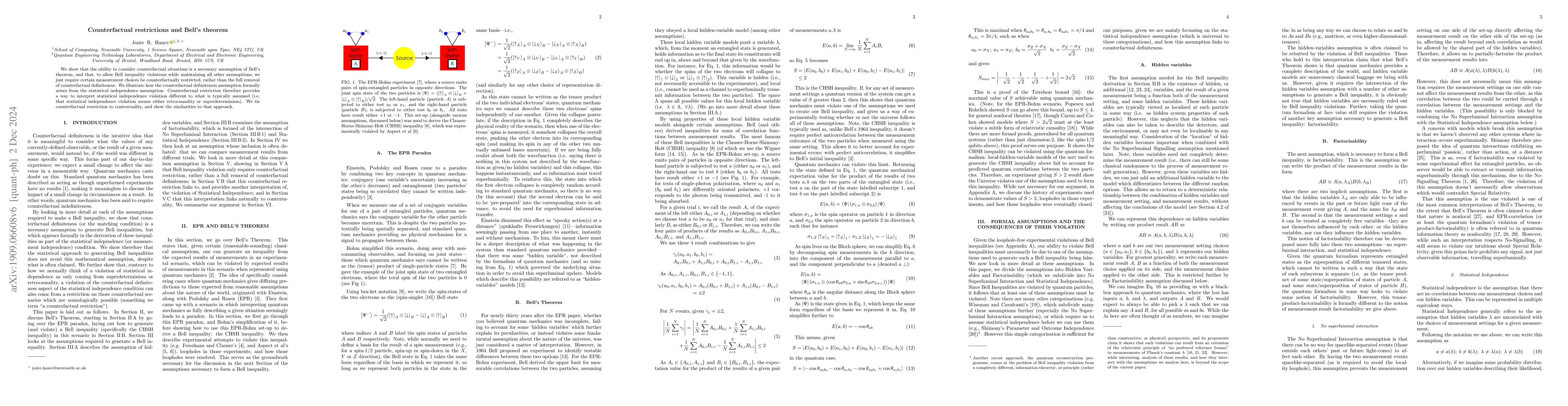 Thumbnail for Counterfactual restrictions and Bell's theorem