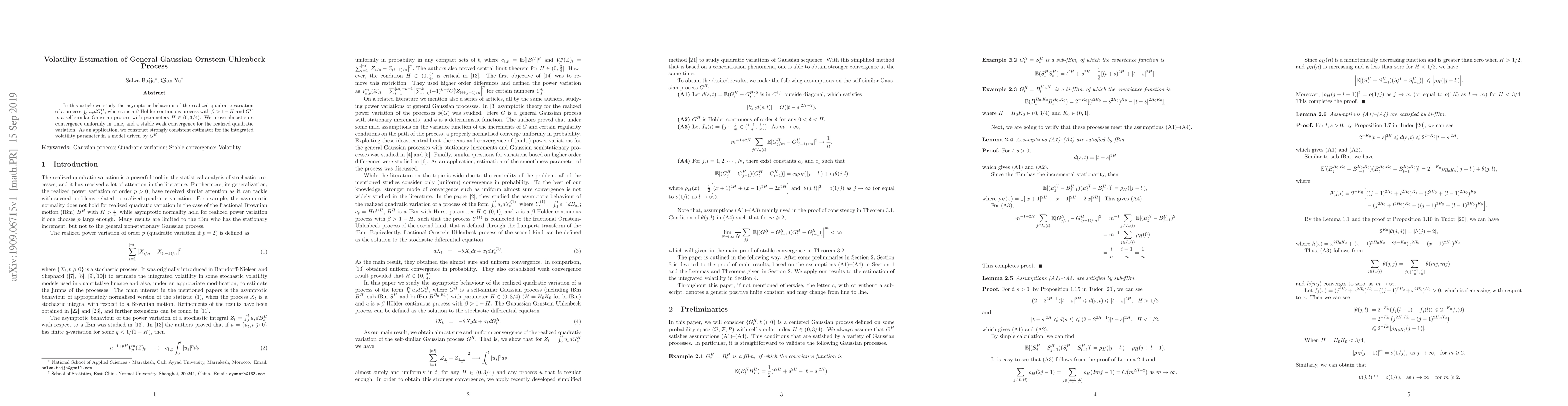 Thumbnail for Volatility Estimation of General Gaussian Ornstein-Uhlenbeck Process