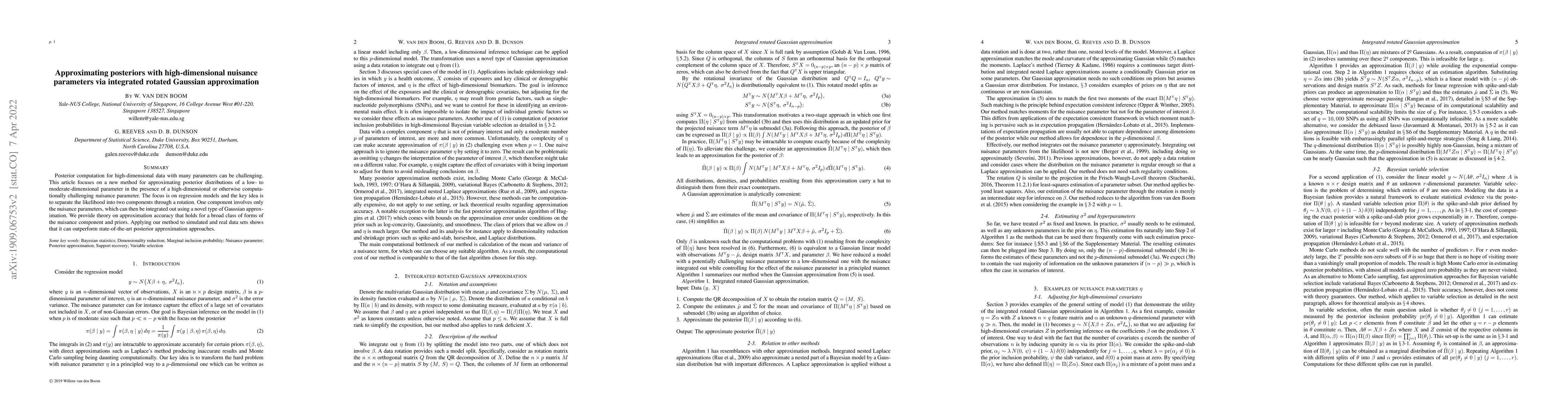Thumbnail for Approximating posteriors with high-dimensional nuisance parameters via
  integrated rotated Gaussian approximation