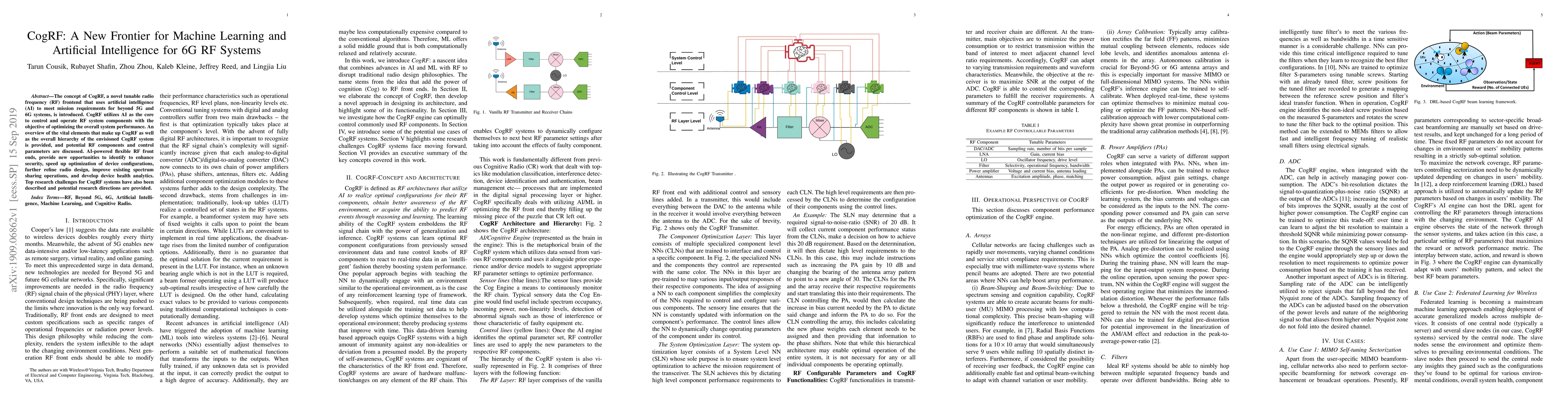 Thumbnail for CogRF: A New Frontier for Machine Learning and Artificial Intelligence
  for 6G RF Systems