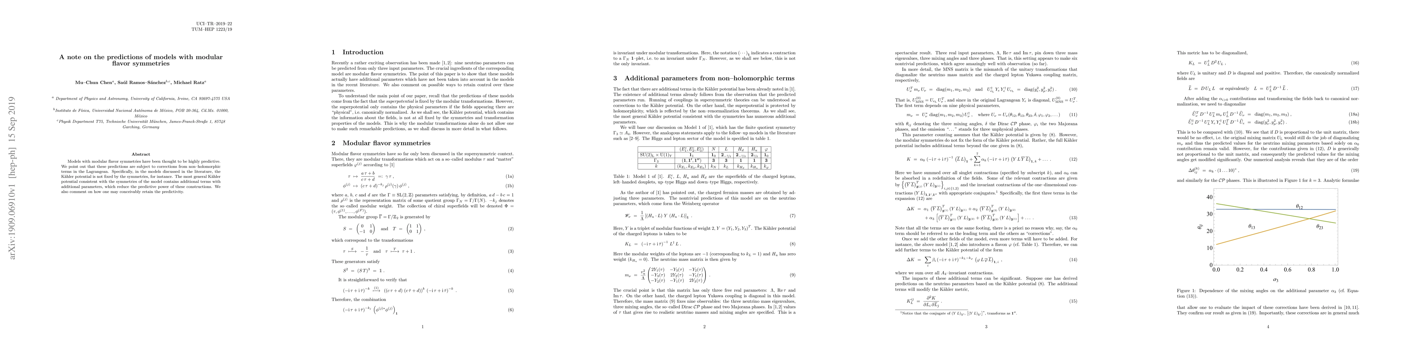 Thumbnail for A note on the predictions of models with modular flavor symmetries