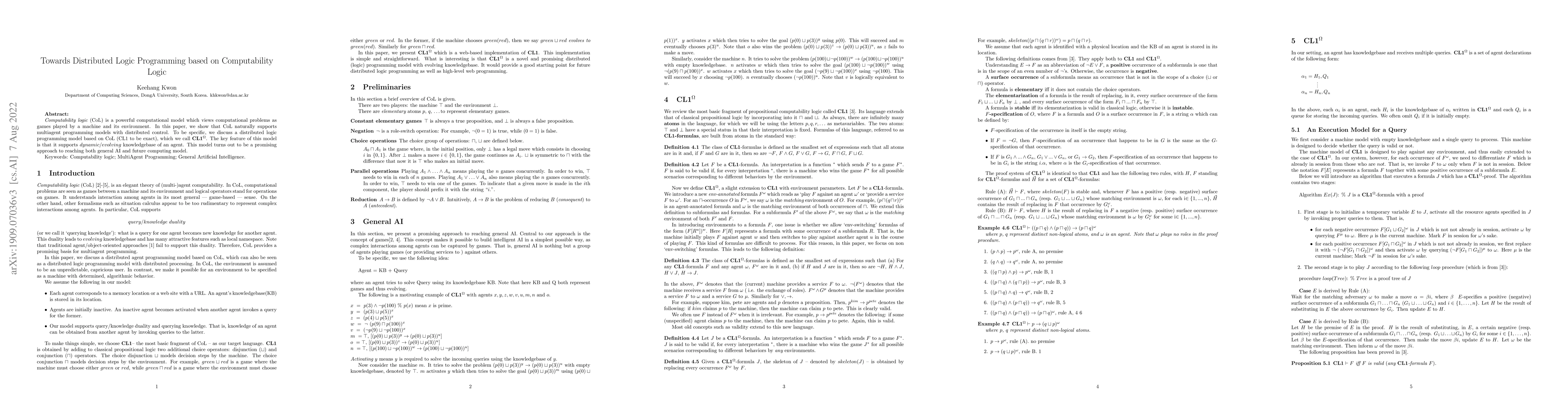 Thumbnail for Towards Distributed Logic Programming based on Computability Logic