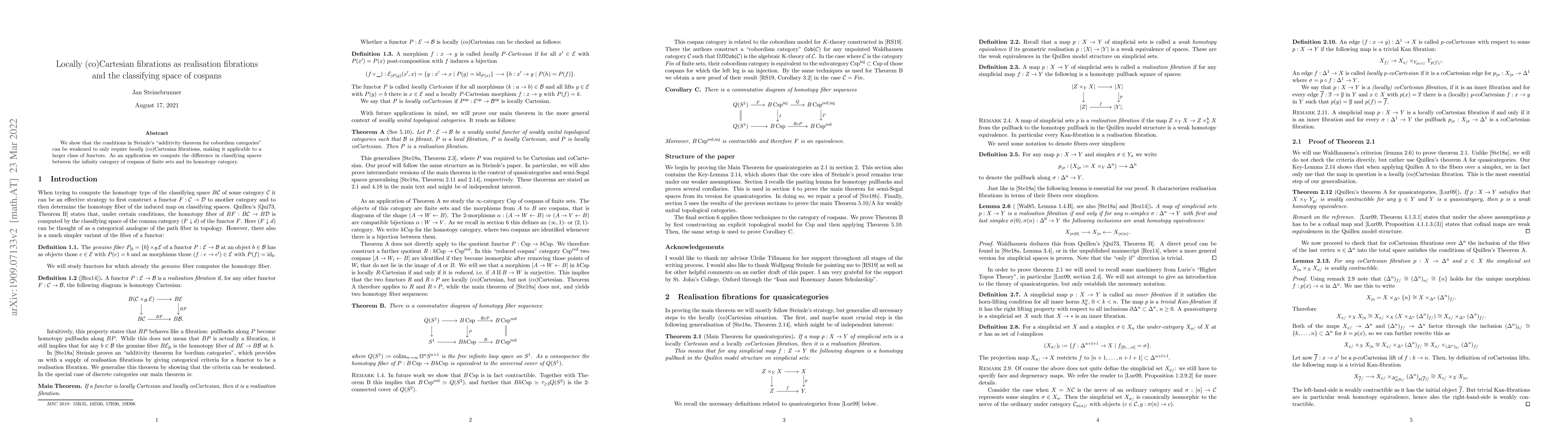 Thumbnail for Locally (co)Cartesian fibrations as realisation fibrations and the
  classifying space of cospans