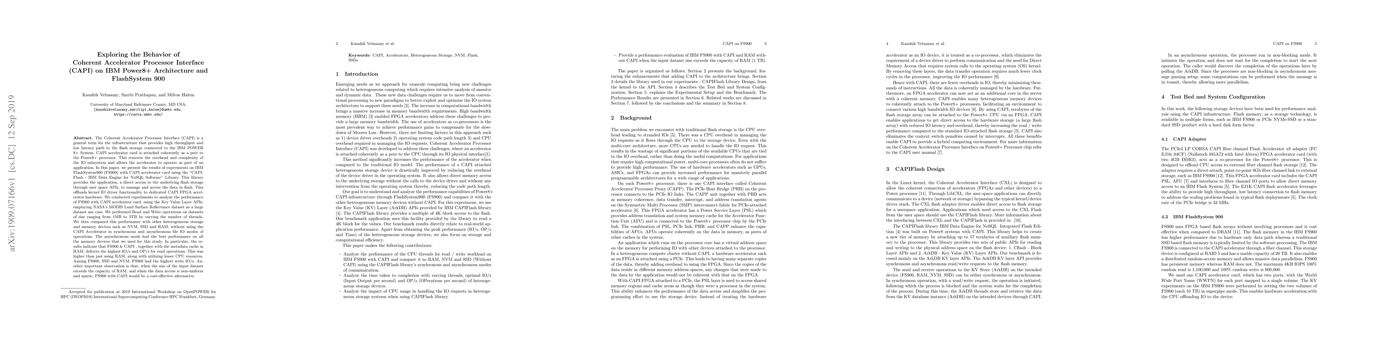Thumbnail for Exploring the Behavior of Coherent Accelerator Processor Interface
  (CAPI) on IBM Power8+ Architecture and FlashSystem 900