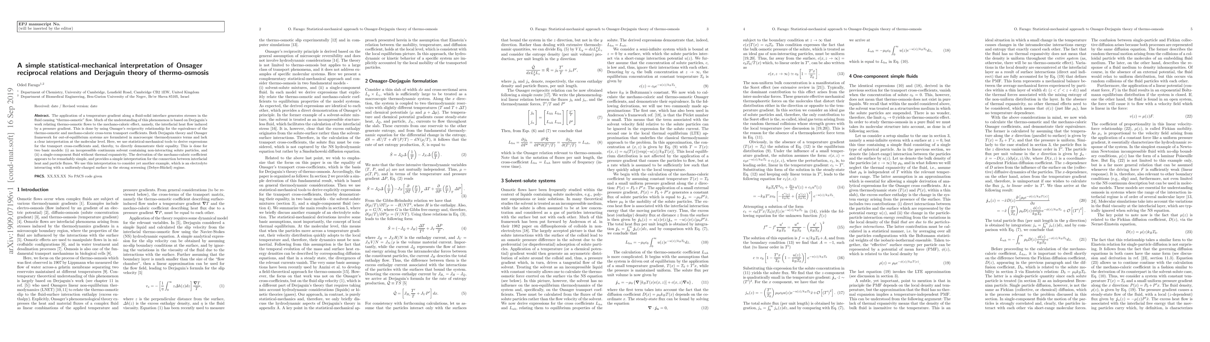 Thumbnail for A simple statistical-mechanical interpretation of Onsager reciprocal
  relations and Derjaguin theory of thermo-osmosis
