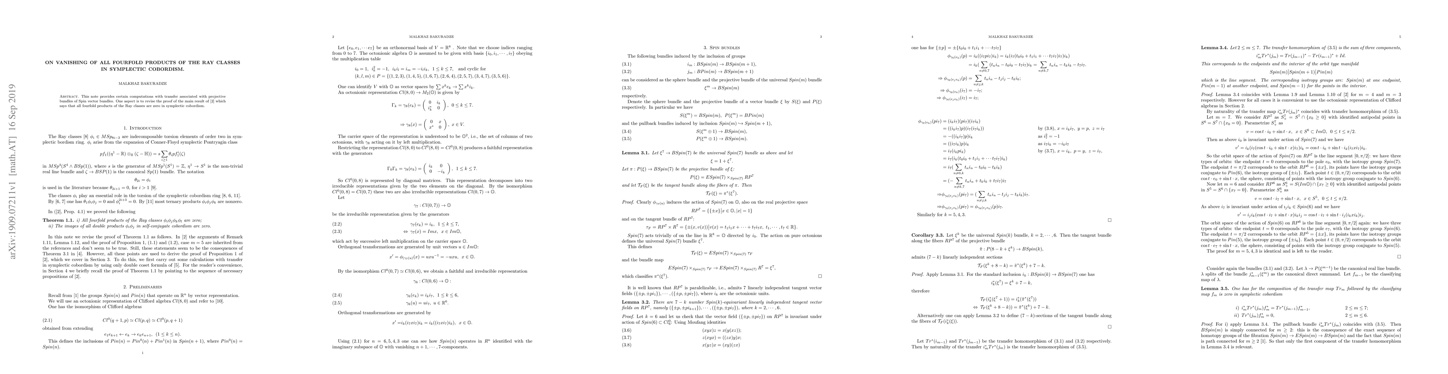 Thumbnail for On vanishing of all fourfold products of the Ray classes in symplectic
  cobordism