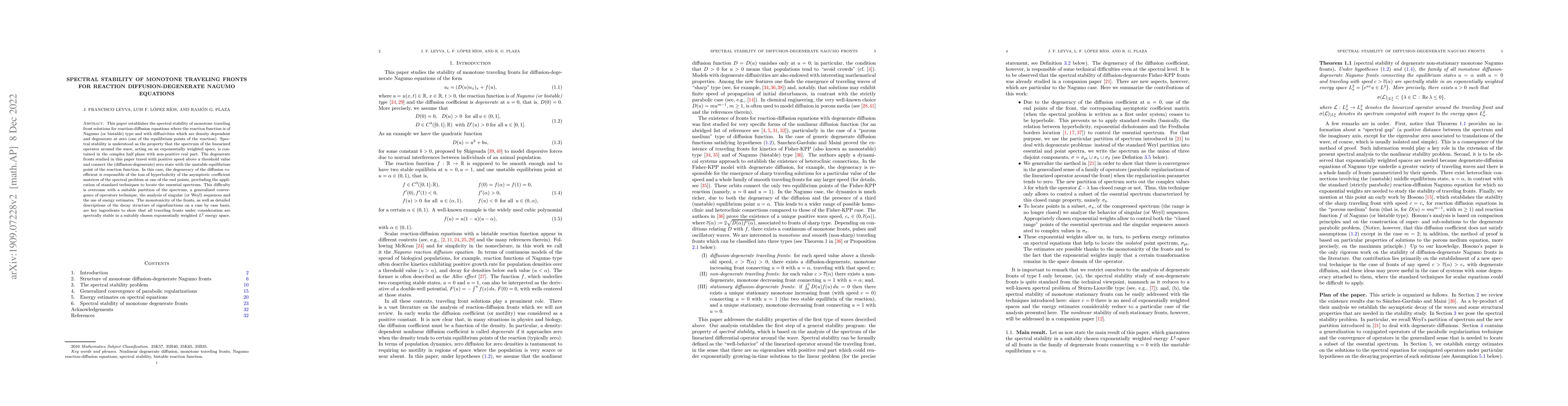 Thumbnail for Spectral stability of monotone traveling fronts for reaction
  diffusion-degenerate Nagumo equations