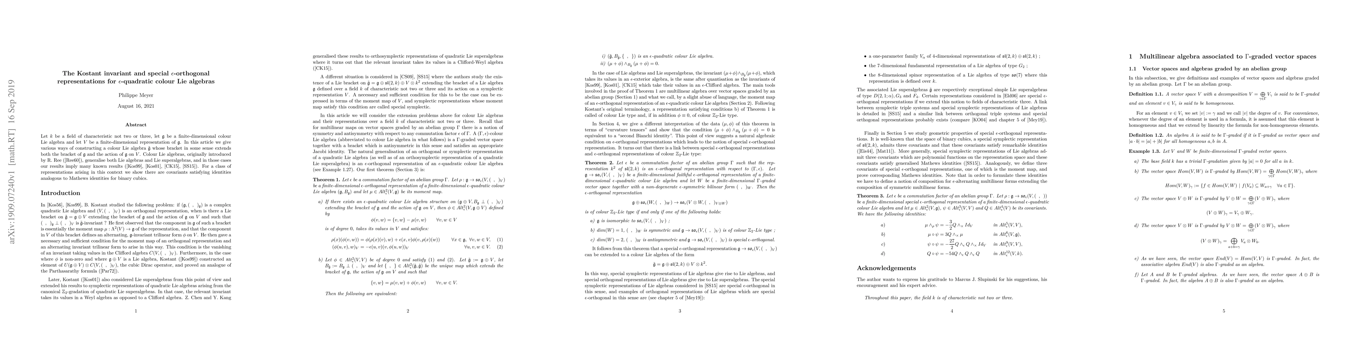 Thumbnail for The Kostant invariant and special $\epsilon$-orthogonal representations
  for $\epsilon$-quadratic colour Lie algebras