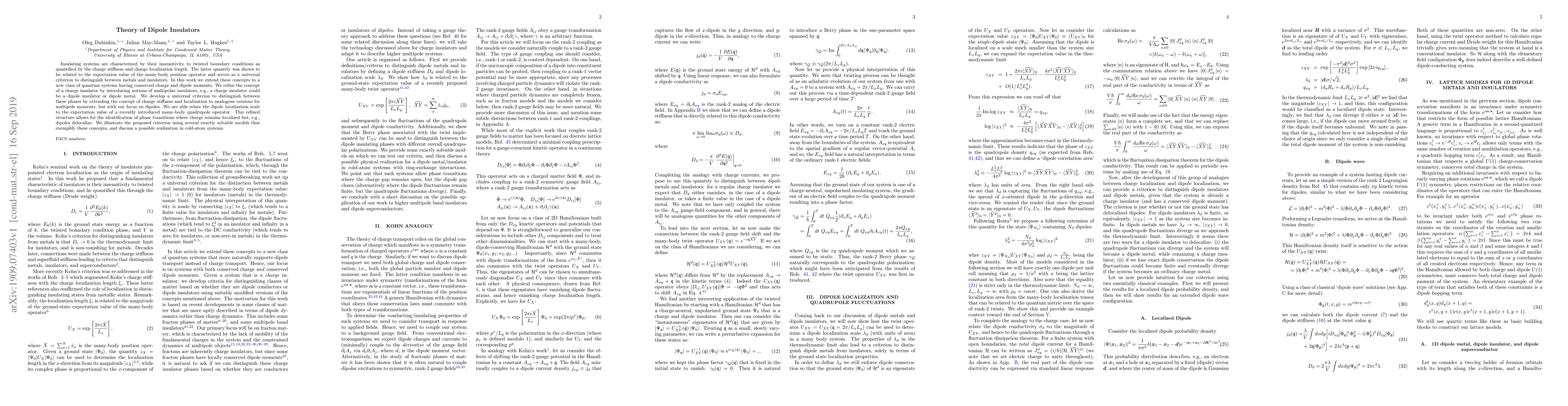 Thumbnail for Theory of Dipole Insulators