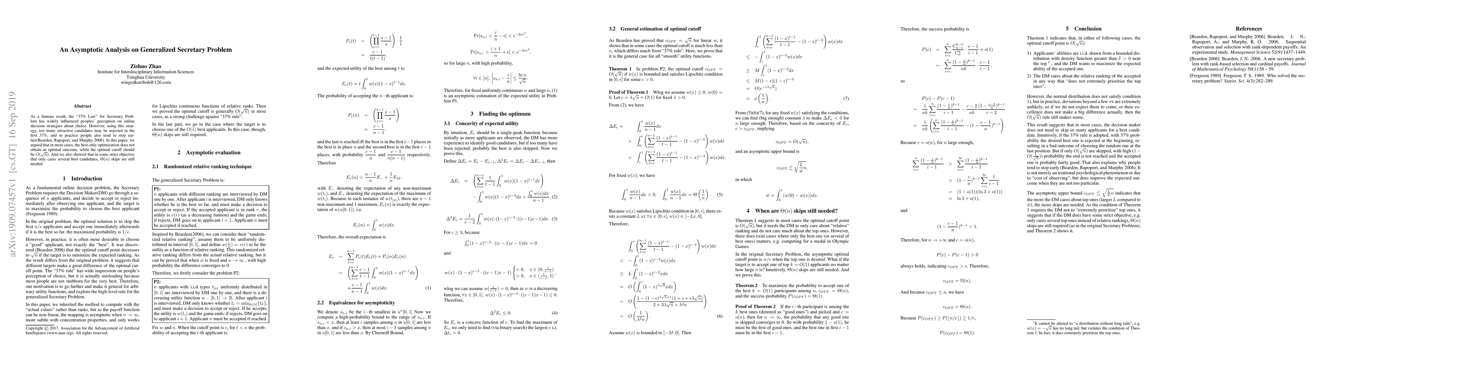Thumbnail for An Asymptotic Analysis on Generalized Secretary Problem