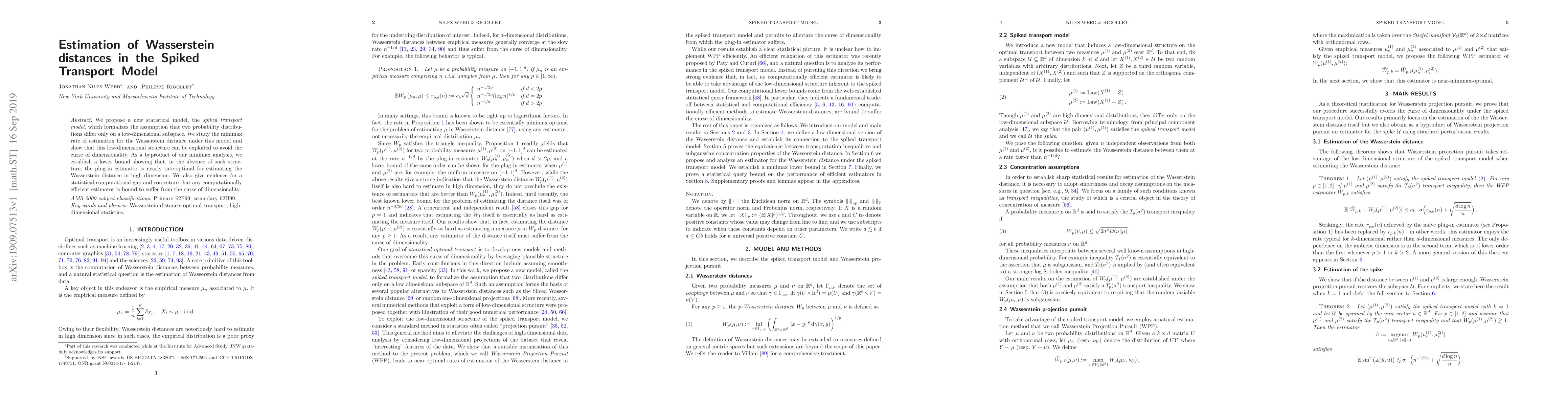 Thumbnail for Estimation of Wasserstein distances in the Spiked Transport Model