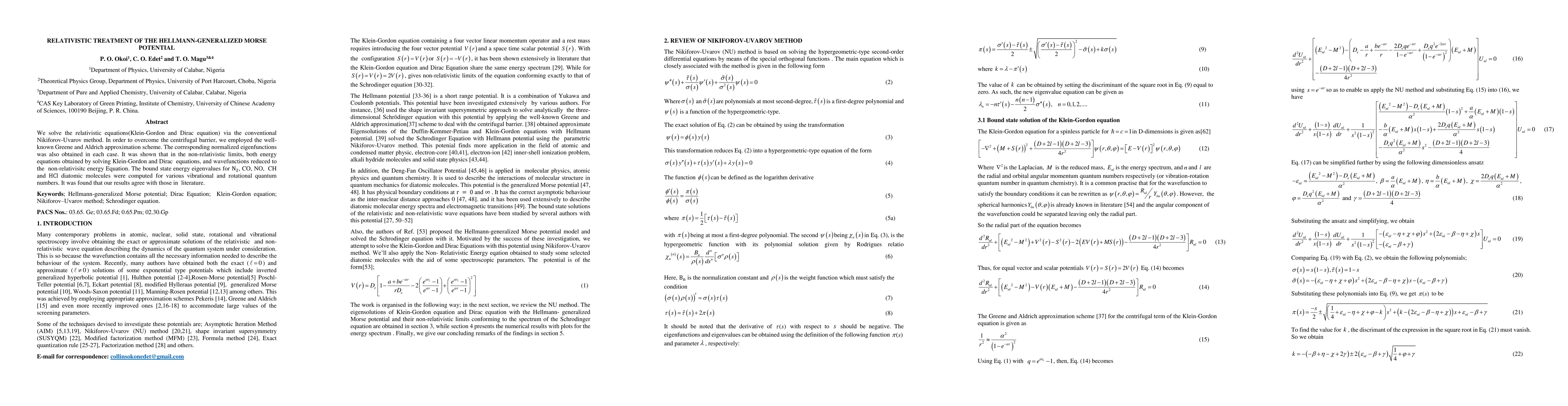 Thumbnail for Relativistic Treatment of the Hellmann-generalized Morse potential