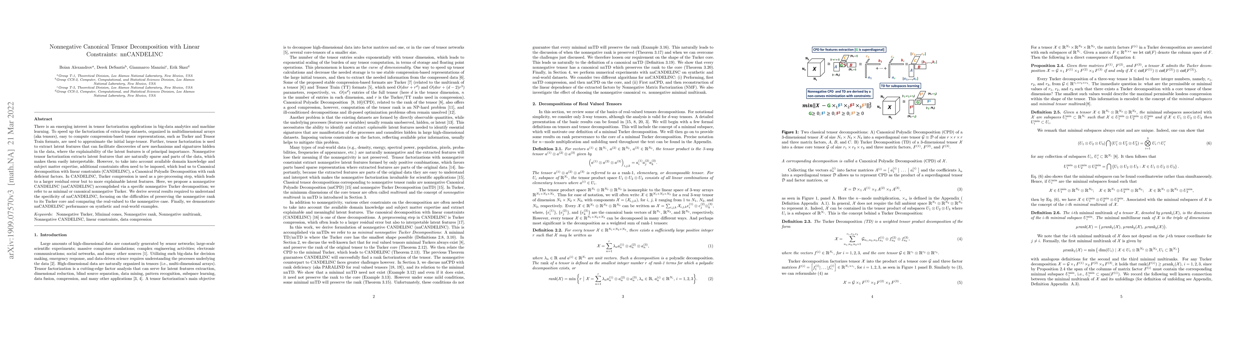 Thumbnail for Nonnegative Canonical Tensor Decomposition with Linear Constraints:
  nnCANDELINC