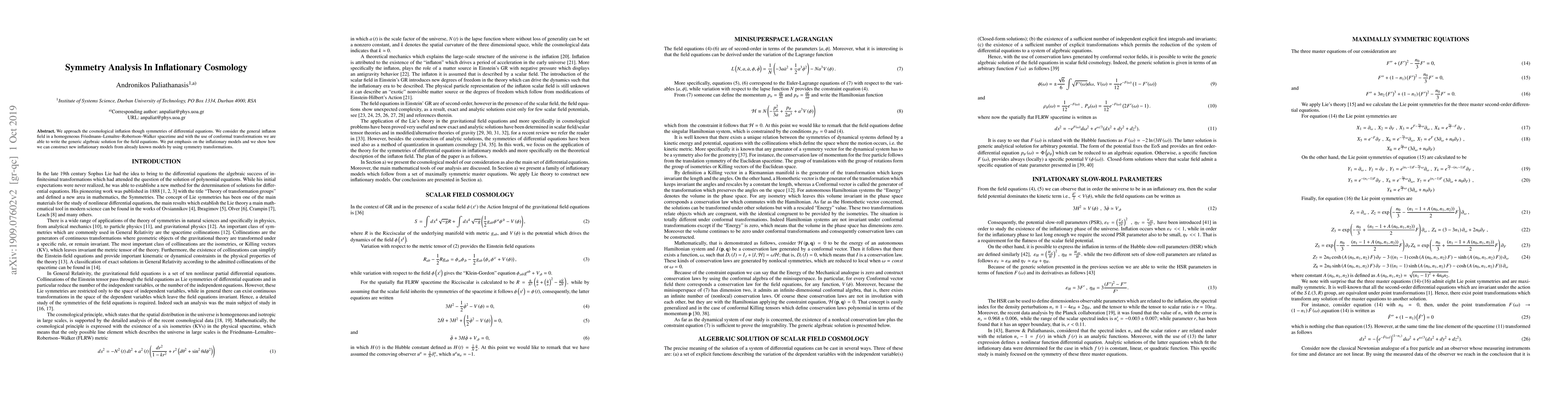 Thumbnail for Symmetry Analysis In Inflationary Cosmology