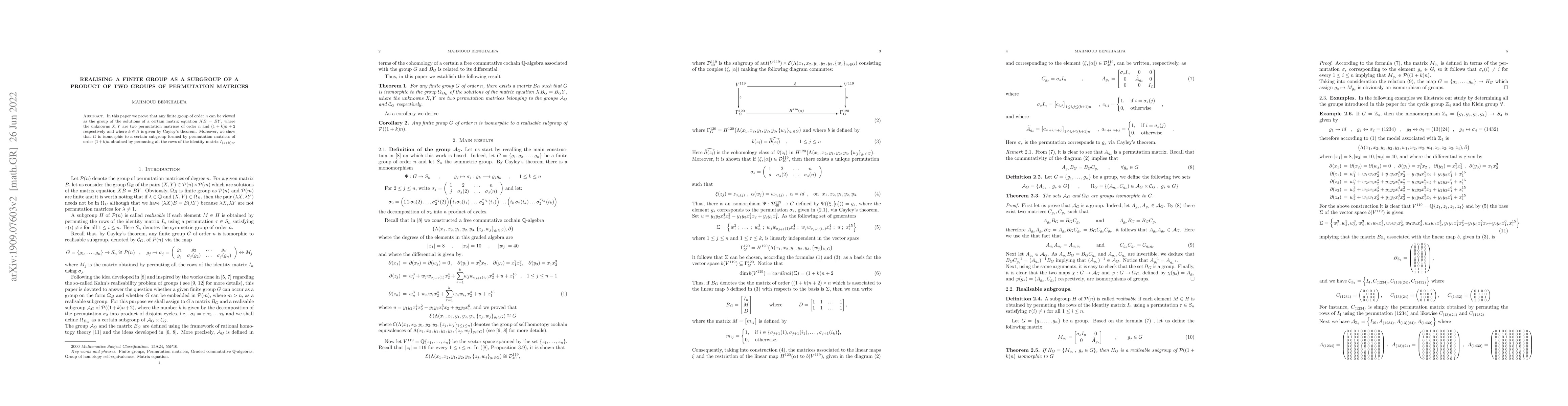 Thumbnail for Realizing a finite group as a subgroup of a product of two groups of
  permutation matrices