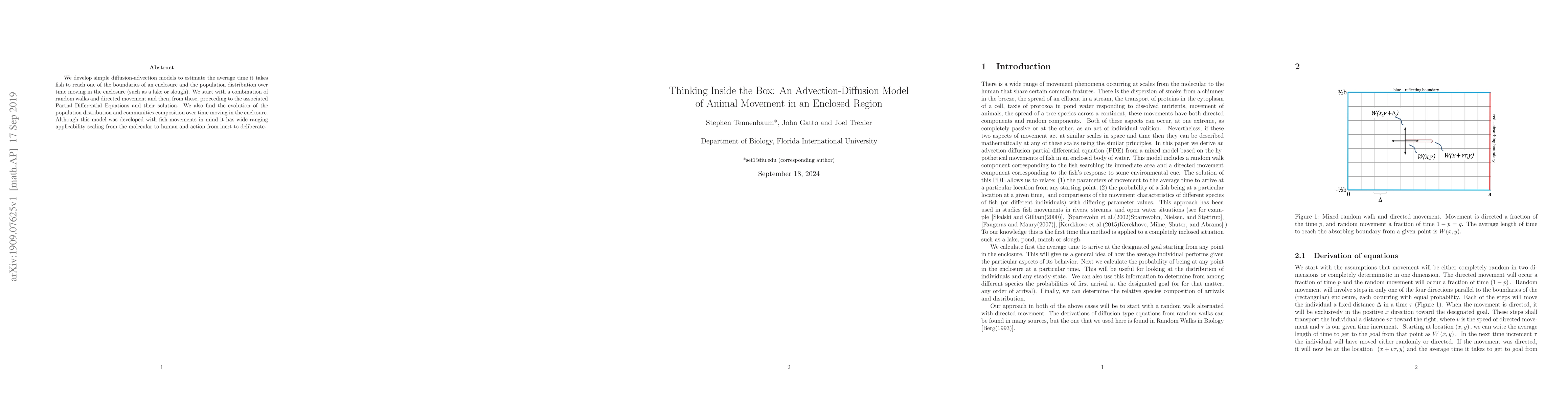 Thumbnail for Thinking Inside the Box: An Advection-Diffusion Model of Animal Movement
  in an Enclosed Region