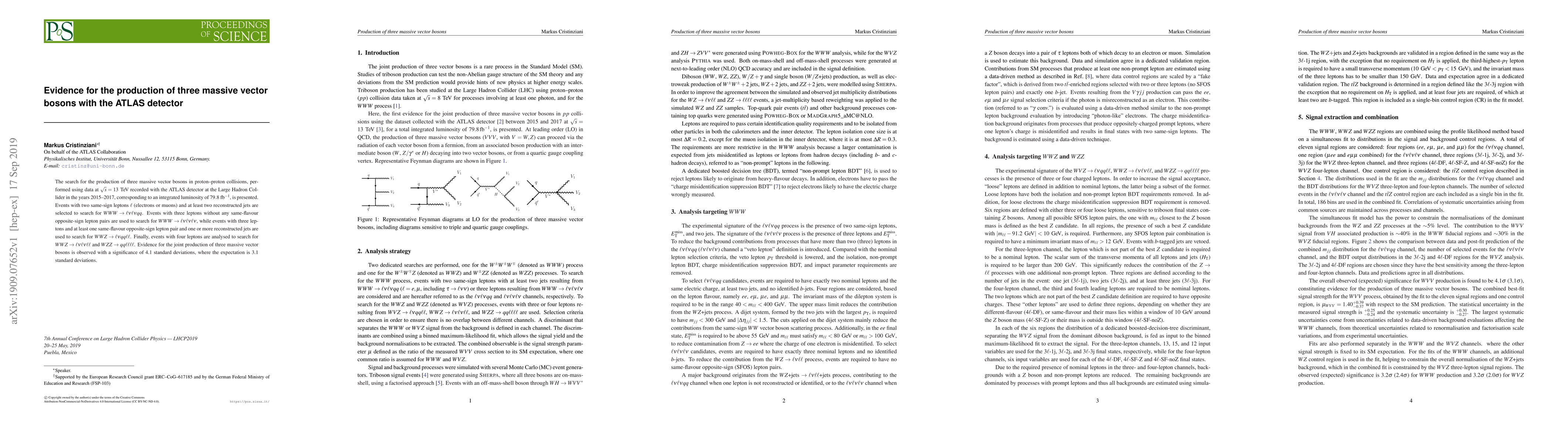 Thumbnail for Evidence for the production of three massive vector bosons with the
  ATLAS detector