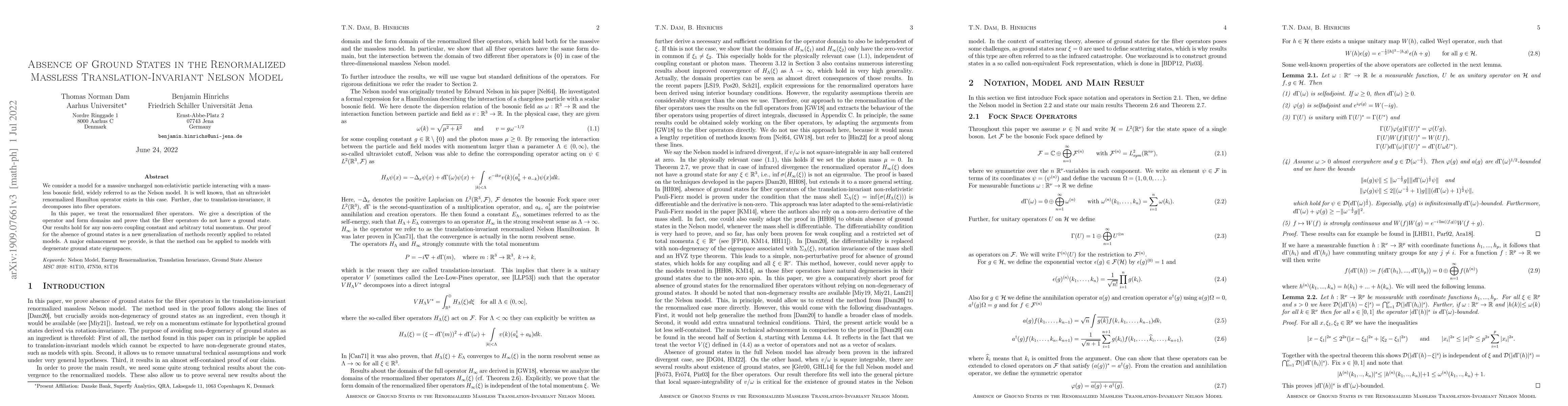 Thumbnail for Absence of Ground States in the Renormalized Massless
  Translation-Invariant Nelson Model