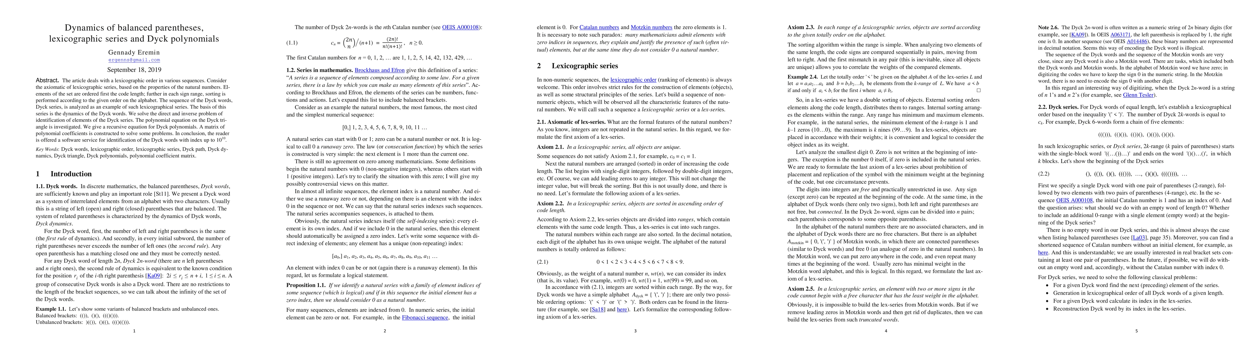 Thumbnail for Dynamics of balanced parentheses, lexicographic series and Dyck
  polynomials