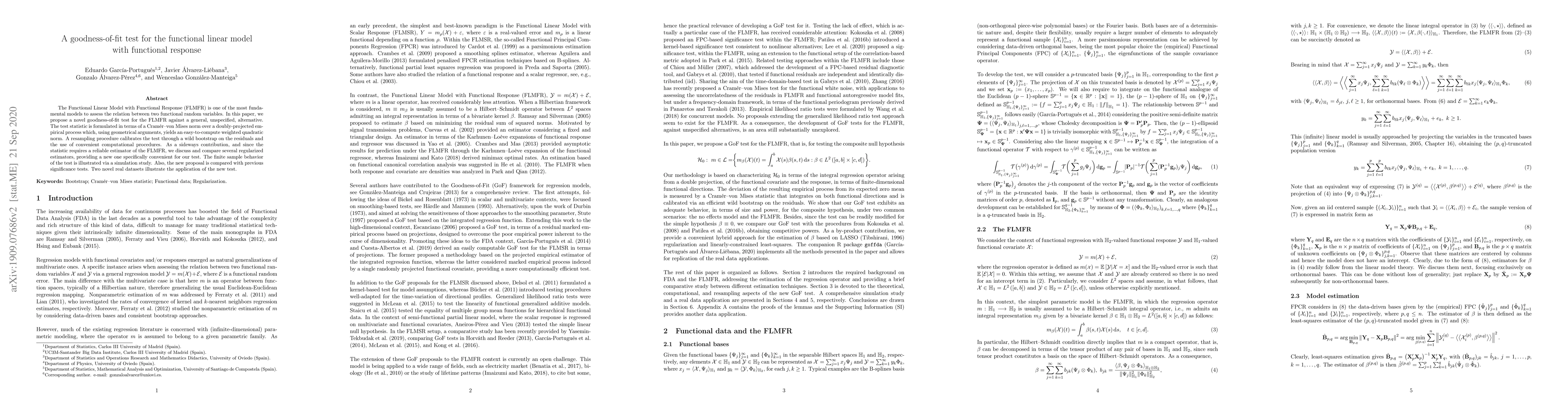 Thumbnail for A goodness-of-fit test for the functional linear model with functional
  response