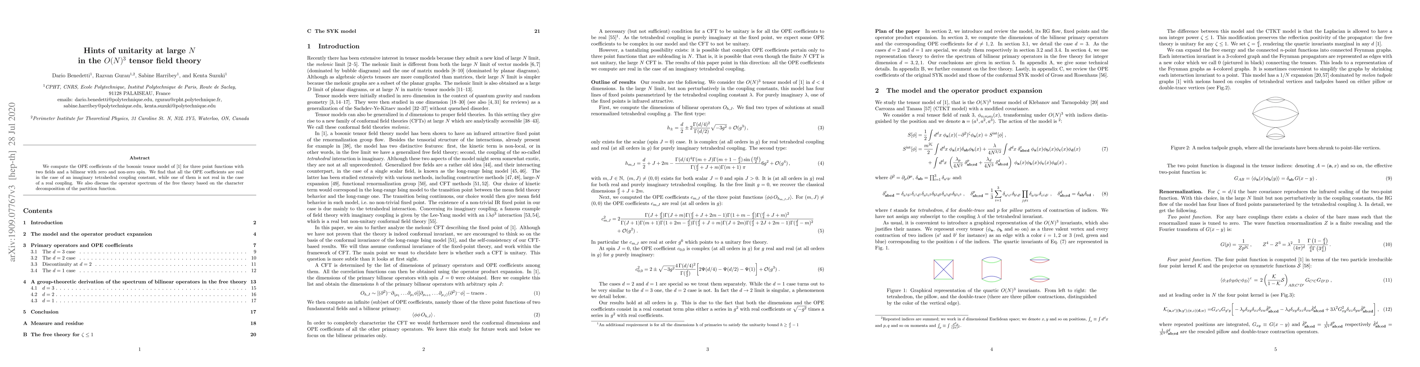 Thumbnail for Hints of unitarity at large $N$ in the $O(N)^3$ tensor field theory