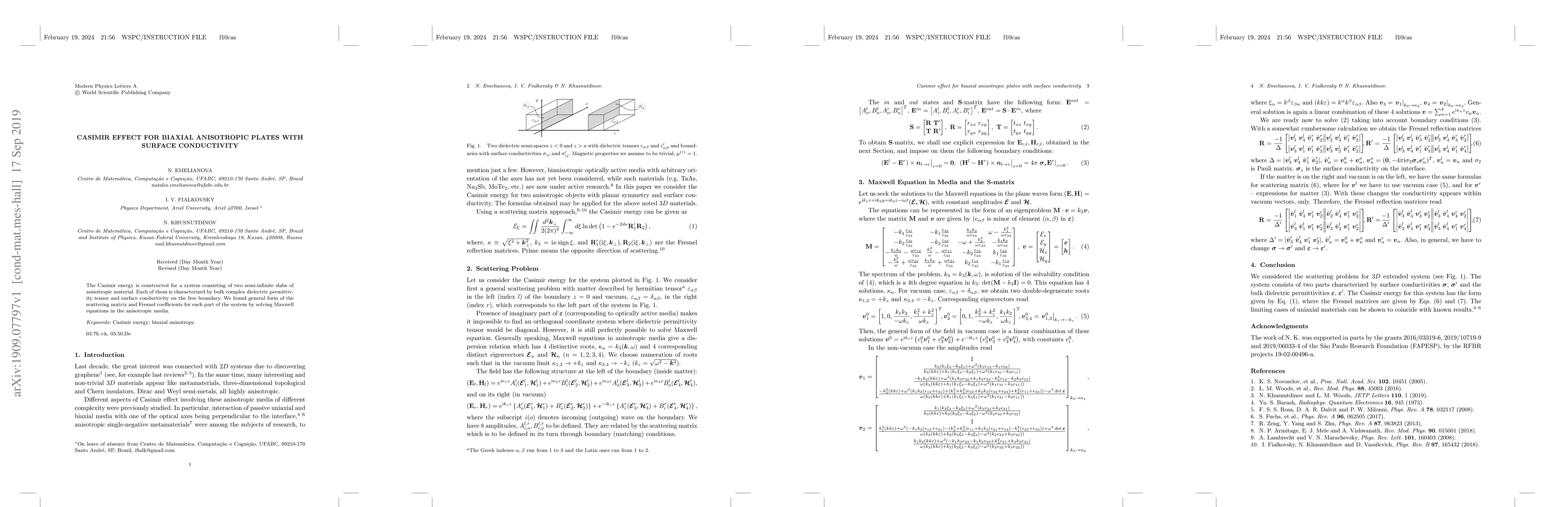 Thumbnail for Casimir effect for biaxial anisotropic plates with surface conductivity