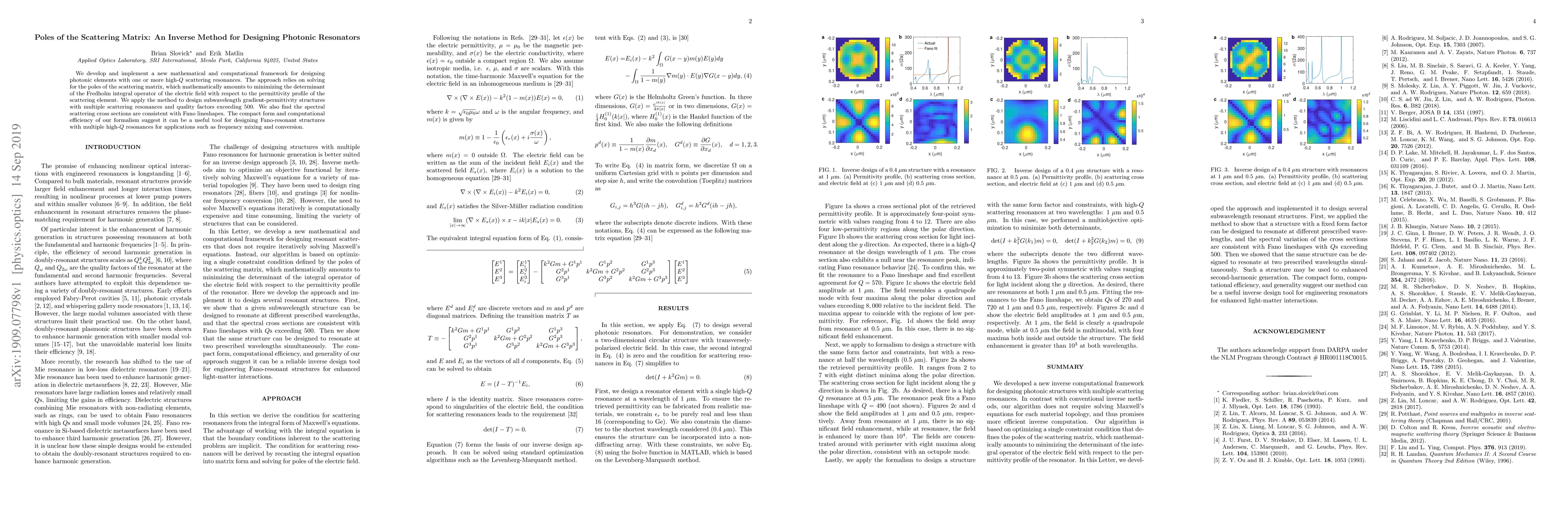 Thumbnail for Poles of the Scattering Matrix: An Inverse Method for Designing Photonic
  Resonators
