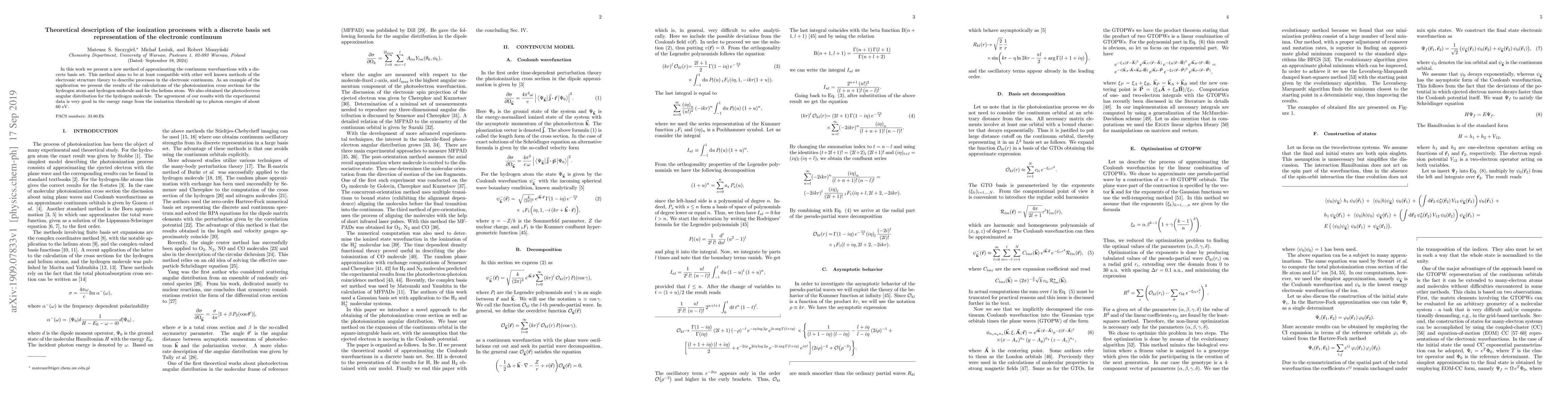Thumbnail for Theoretical description of the ionization processes with a discrete
  basis set representation of the electronic continuum