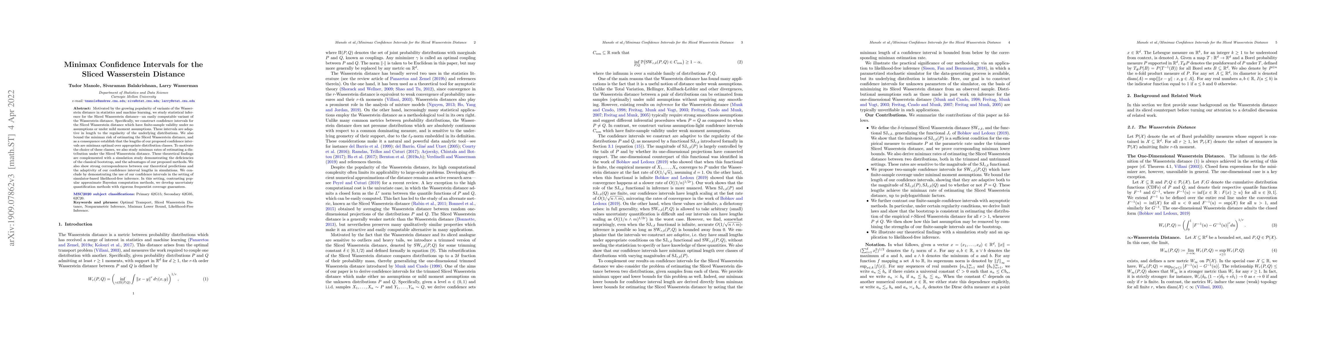 Thumbnail for Minimax Confidence Intervals for the Sliced Wasserstein Distance