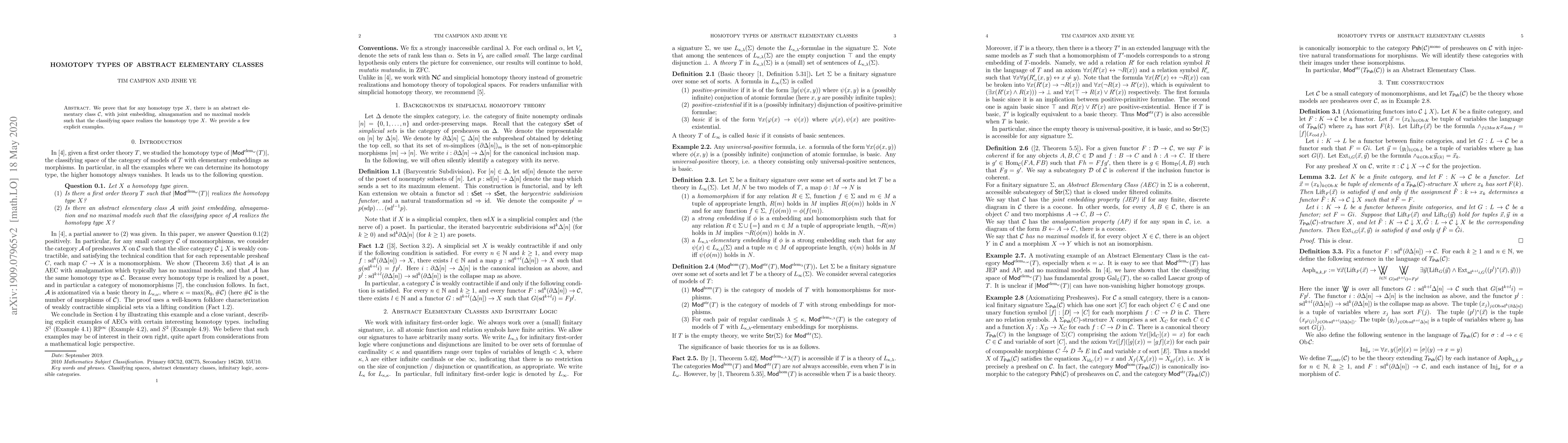 Thumbnail for Homotopy Types of Abstract Elementary Classes