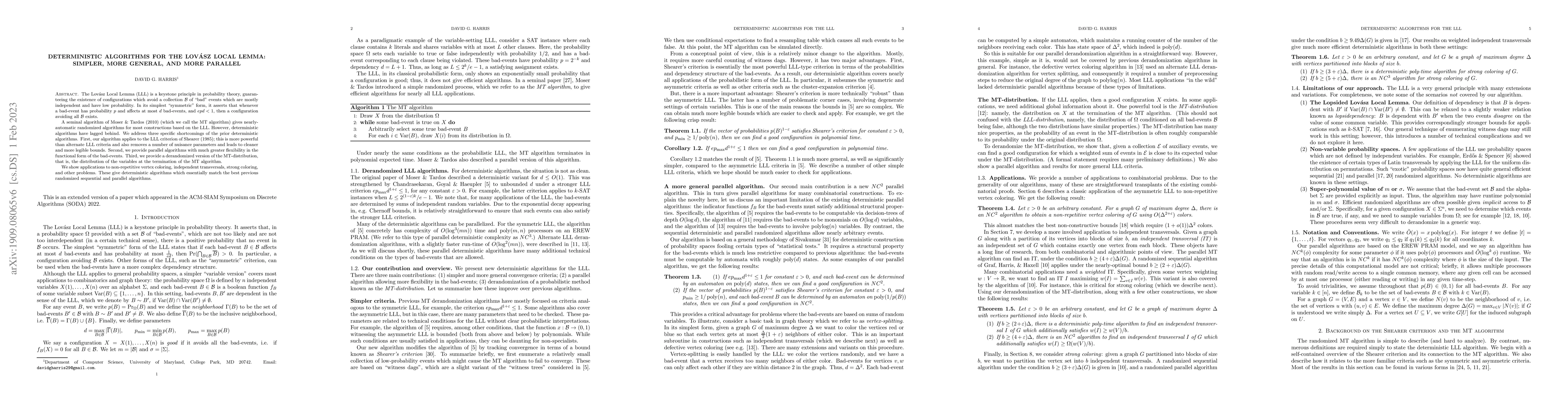 Thumbnail for Deterministic algorithms for the Lovasz Local Lemma: simpler, more
  general, and more parallel