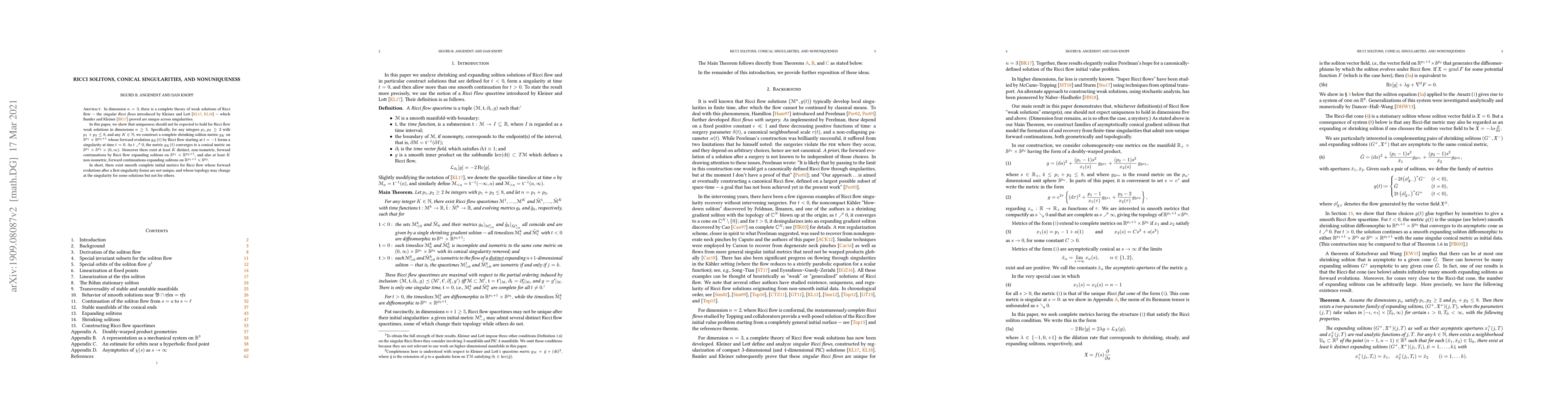 Thumbnail for Ricci Solitons, Conical Singularities, and Nonuniqueness