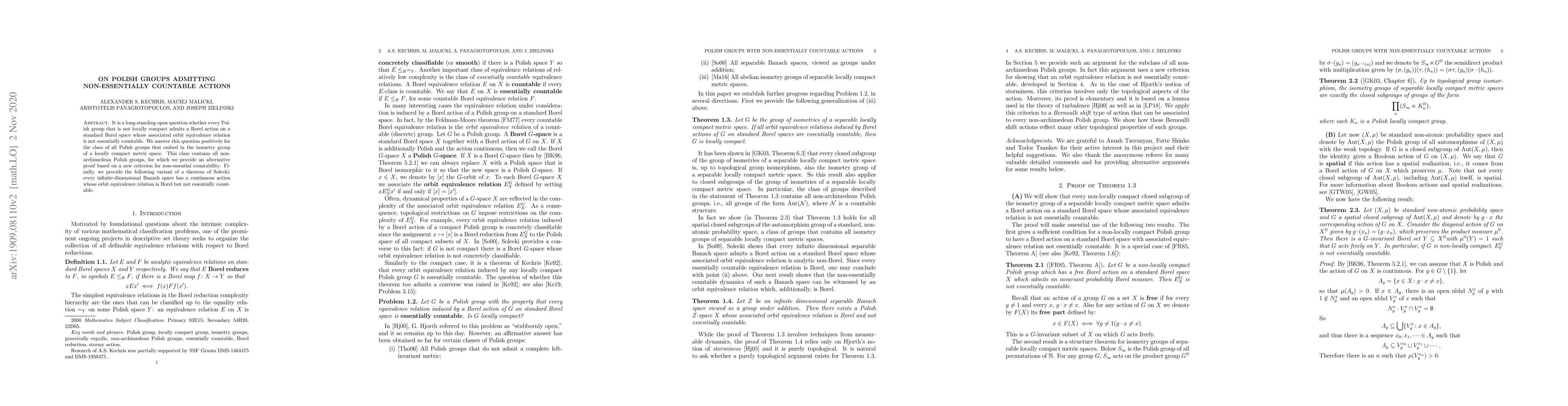 Thumbnail for On Polish groups admitting non-essentially countable actions