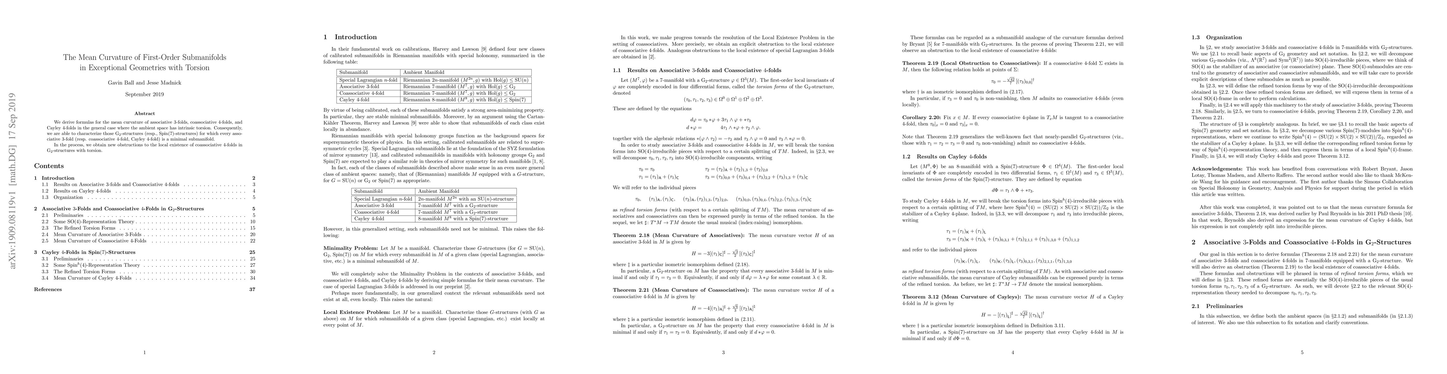 Thumbnail for The Mean Curvature of First-Order Submanifolds in Exceptional Geometries
  with Torsion