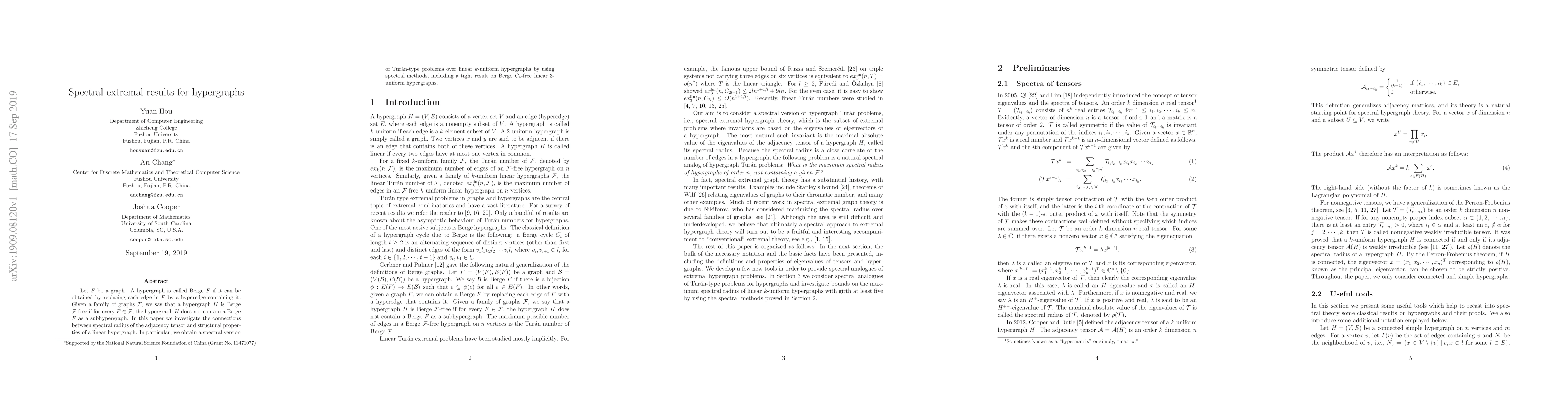 Thumbnail for Spectral Extremal Results for Hypergraphs
